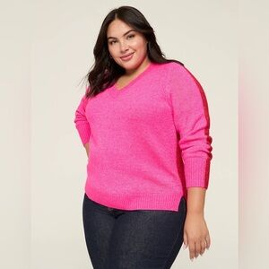 Lane Bryant Bright Pink V-Neck Sweater
